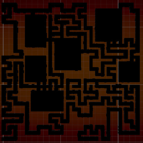 Ein Screenshot aus dem Unity Editor. Gezeigt wird die Karte eines generierten Dungeons